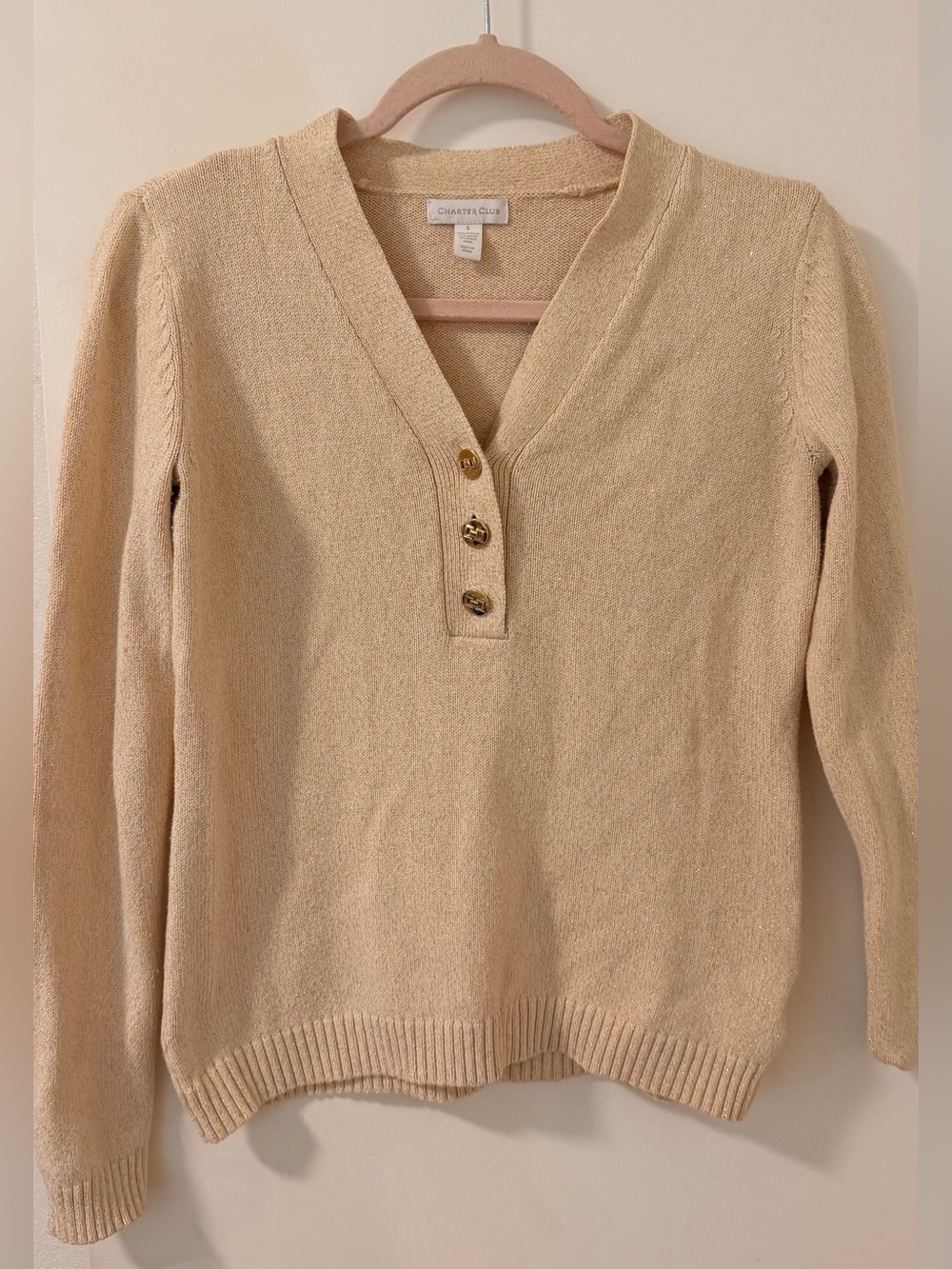 Charter Club Women's Metallic Henley Sweater